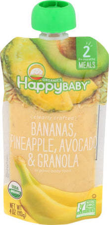 Wholesale HappyBaby Clearly Crafted Bananas Pineapple Avocado & Granola Baby Meals 4 Oz- Bulk