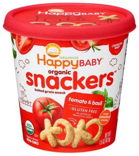 HappyBaby Snackers Gluten Free Baked Grain Snack Tomato And Basil Cup 1.5 Oz