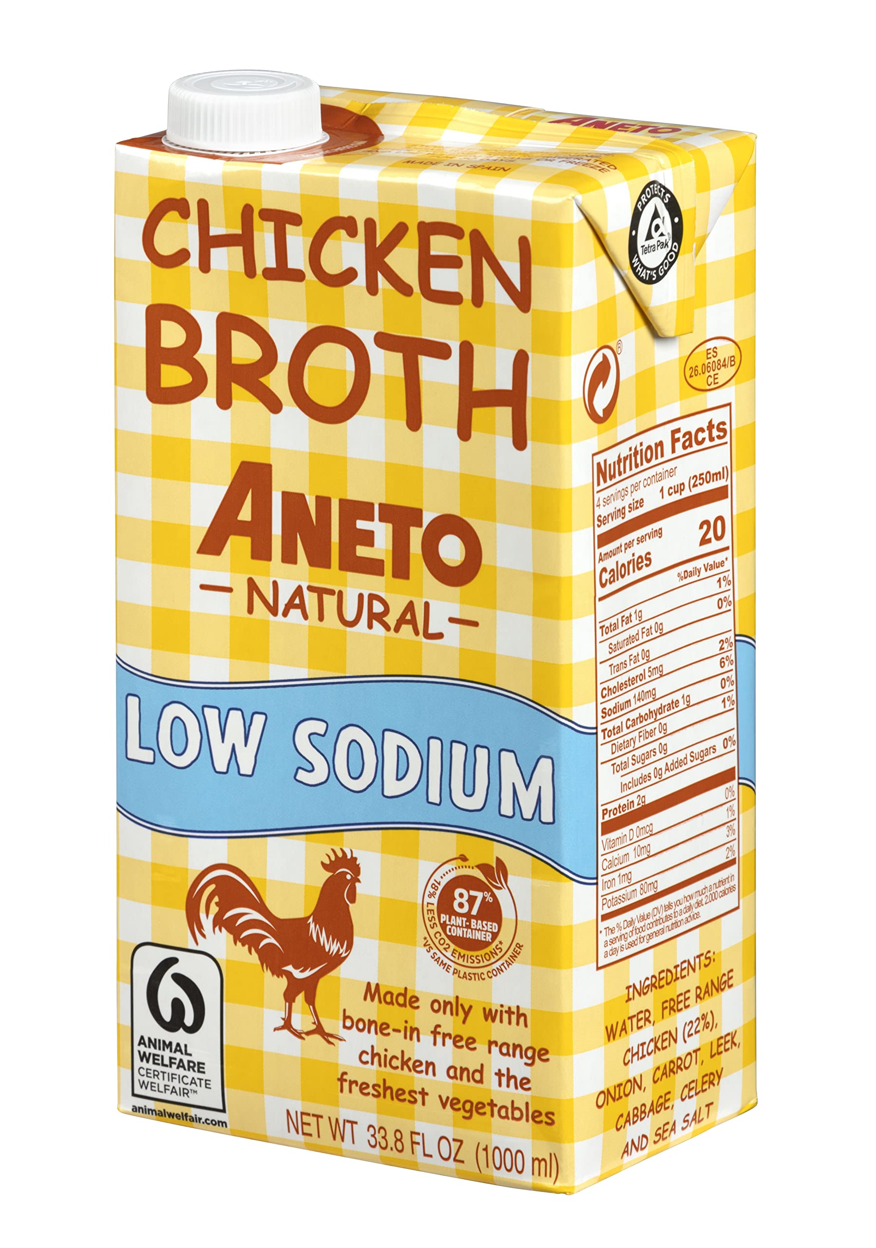 Aneto Broth 100% Natural Low Sodium Chicken 34oz 6ct