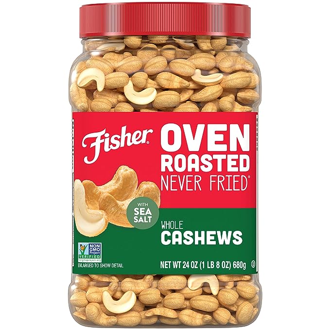 Fisher Oven Roasted Never Fried Whole Cashews 24oz Bottle