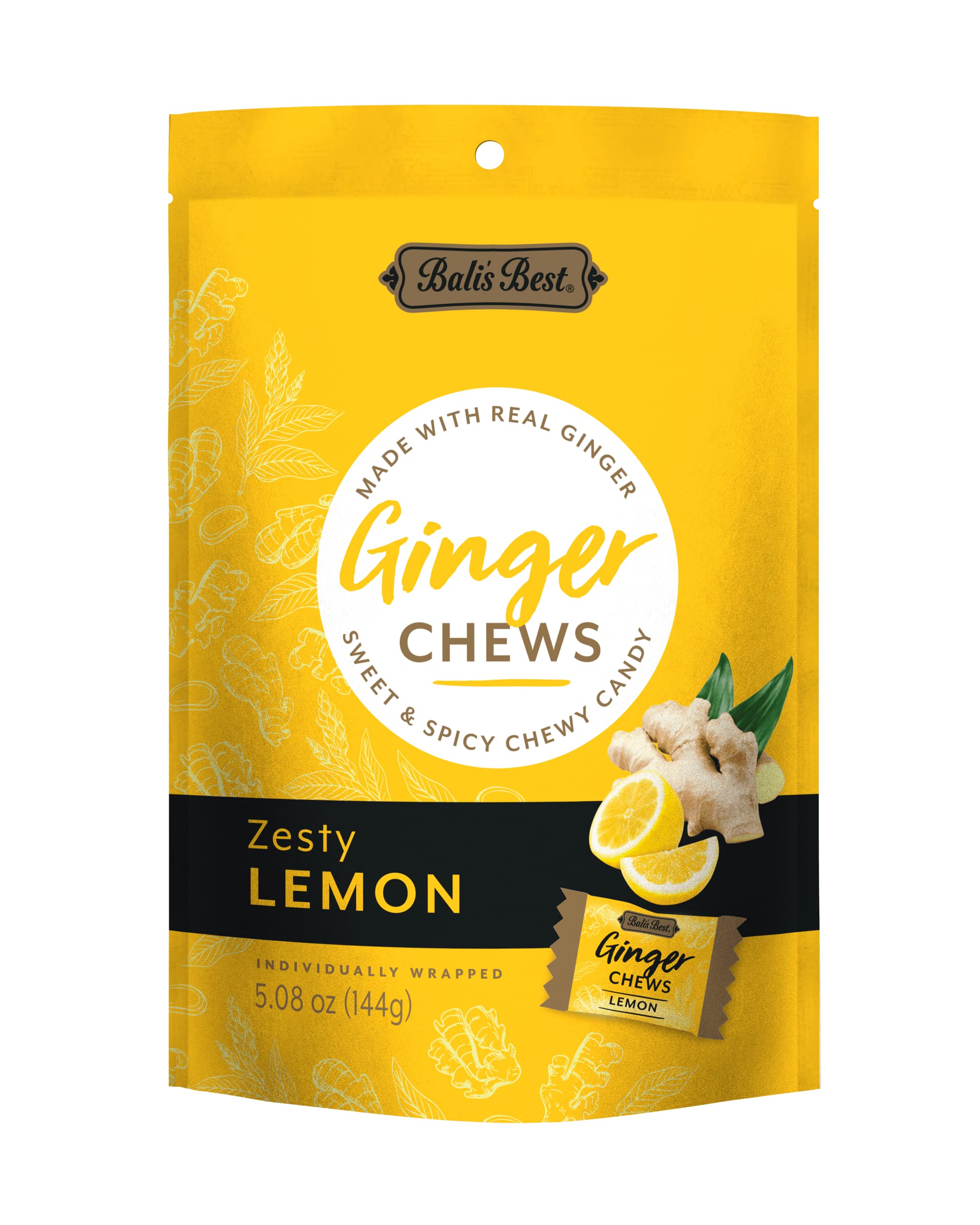 Bali's Best Zesty Lemon Ginger Chews 5.08 Oz Pouch