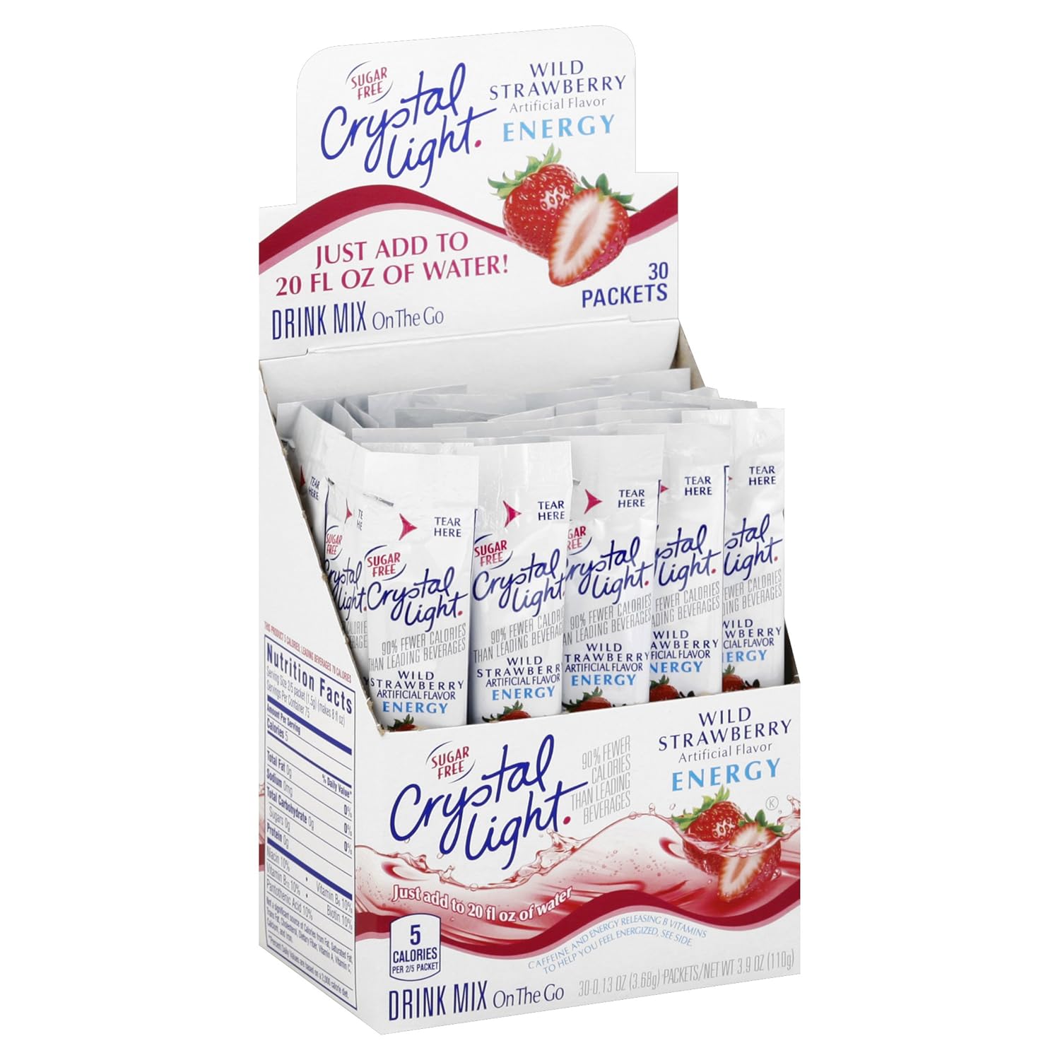 Crystal Light Wild Strawberry Energy Drink Mix 0.13 Oz Packet