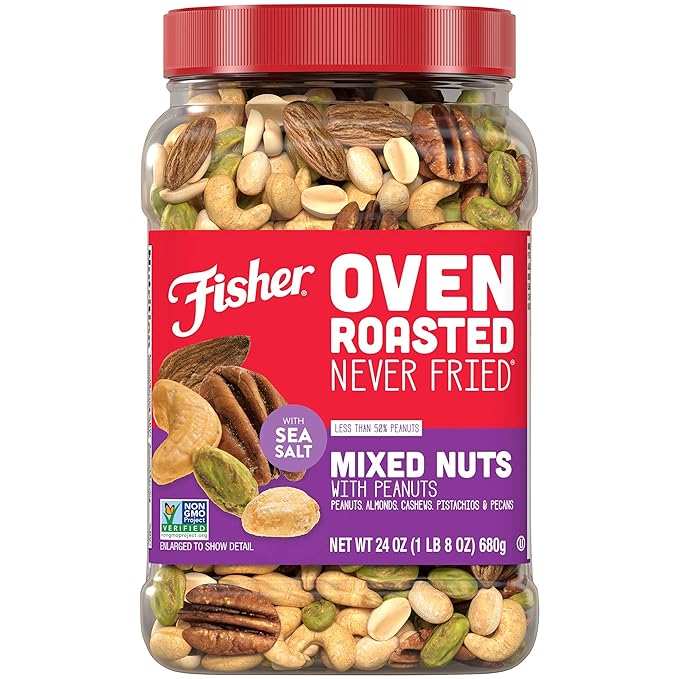 Fisher Oven Roasted Never Fried Mixed Nuts with Peanuts 24oz Bottle