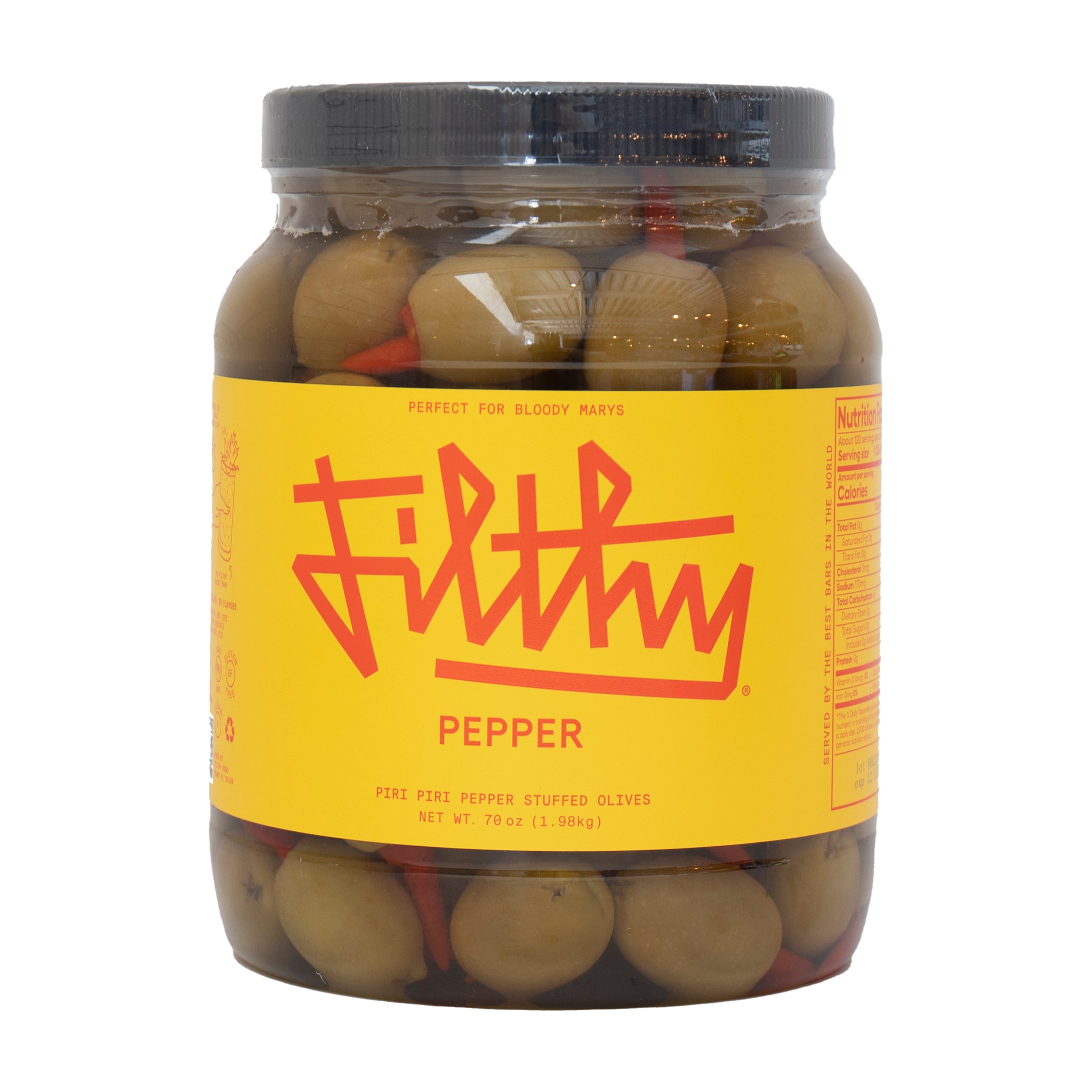 Filthy Stuffed Green Olives with Red Peppers 64oz