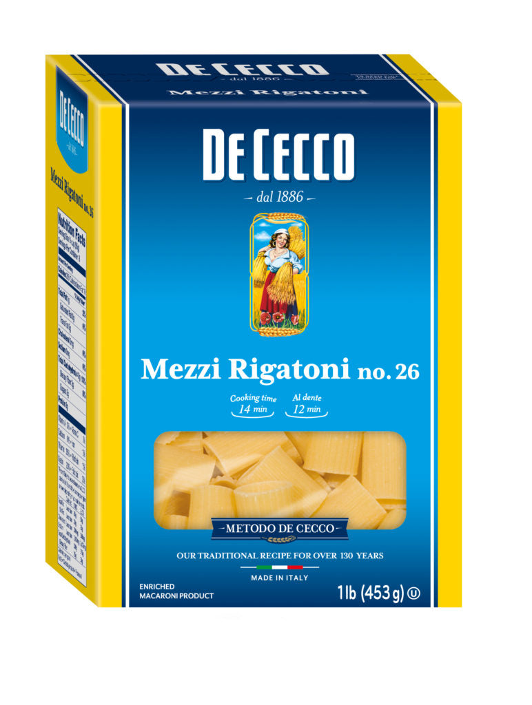 Wholesale De Cecco Mezzi Rigatoni Pasta 1 LB-12ct Case Bulk