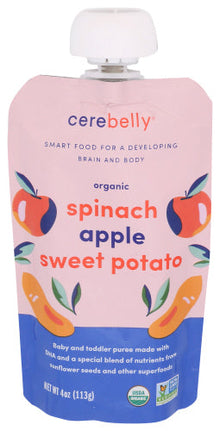 Wholesale Cerebelly Organic Baby Food Pouch Spinach Apple Sweet Potato 4.0oz- Bulk
