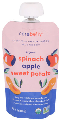 Cerebelly Organic Baby Food Pouch Spinach Apple Sweet Potato 4.0oz