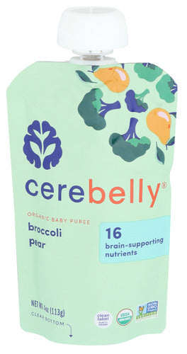 Cerebelly Organic Broccoli Pear Puree Baby Food 4 oz Pouch