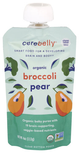 Wholesale Cerebelly Organic Broccoli Pear Puree Baby Food Pouch 4 oz- Bulk