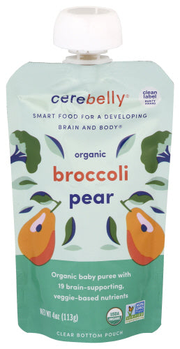 Cerebelly Organic Broccoli Pear Puree Baby Food Pouch 4 oz