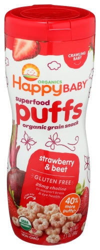 HappyBaby Bites Superfood Puffs Strawberry & Beet 2.1 Oz