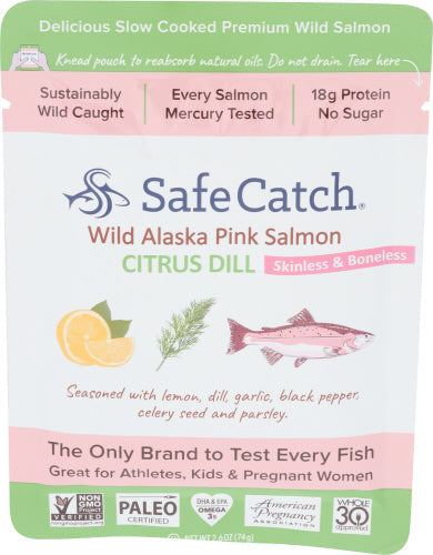 Safe Catch Wild Pacific Pink Salmon Citrus Dill 2.6oz 12ct