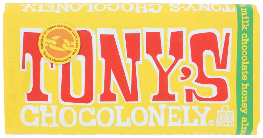Tonys Chocolonely Bar Chocolate Honey Almond Nougat 6.35 Oz