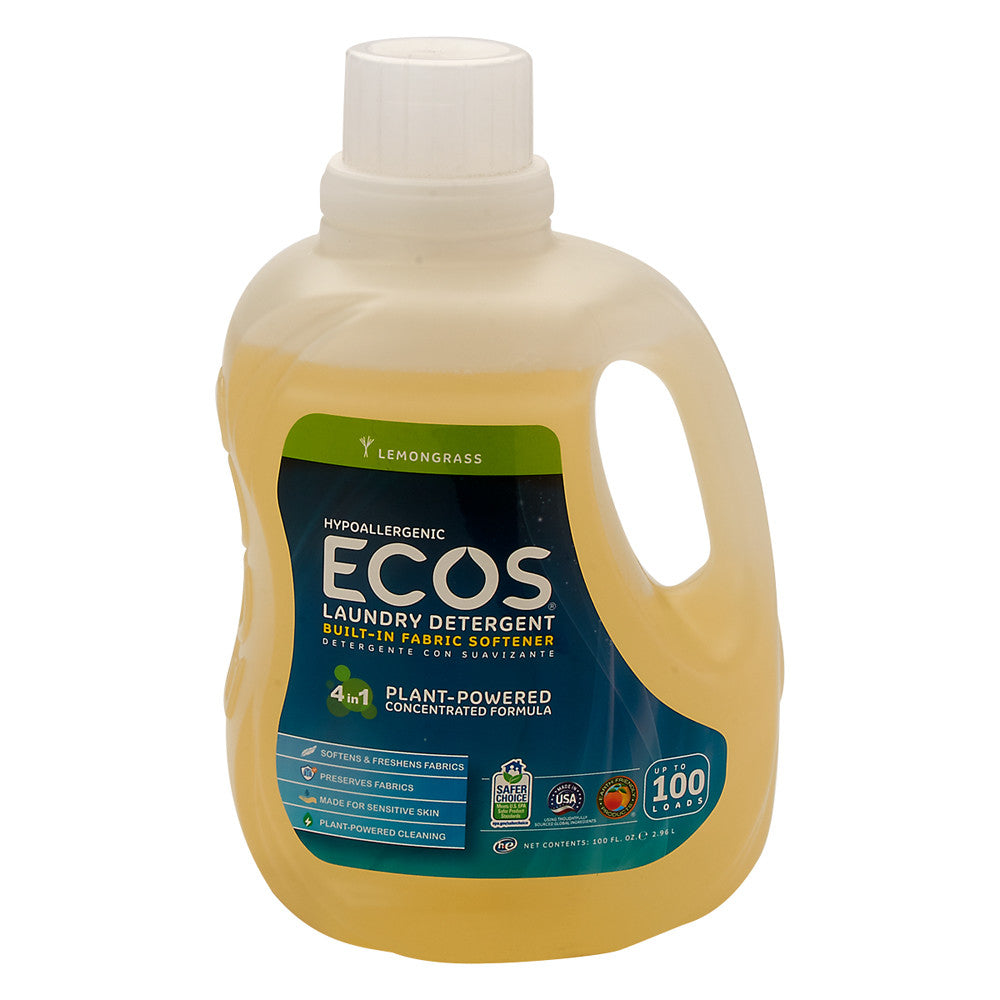 Earth Friendly Ecos Lemongrass Laundry Detergent 100 Oz Bottle