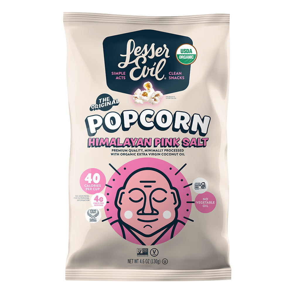 Wholesale Lesser Evil Organic Himalayan Pink Salt Popcorn 4.6 Oz Bag- Bulk