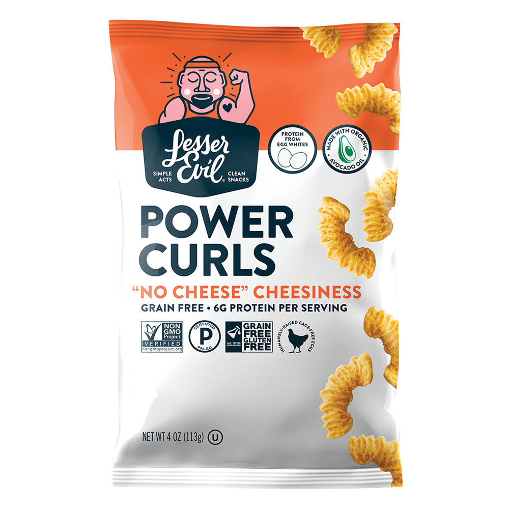 Wholesale Lesser Evil No Cheese Cheesiness Power Curls 4 Oz Pouch-9ct Case Bulk