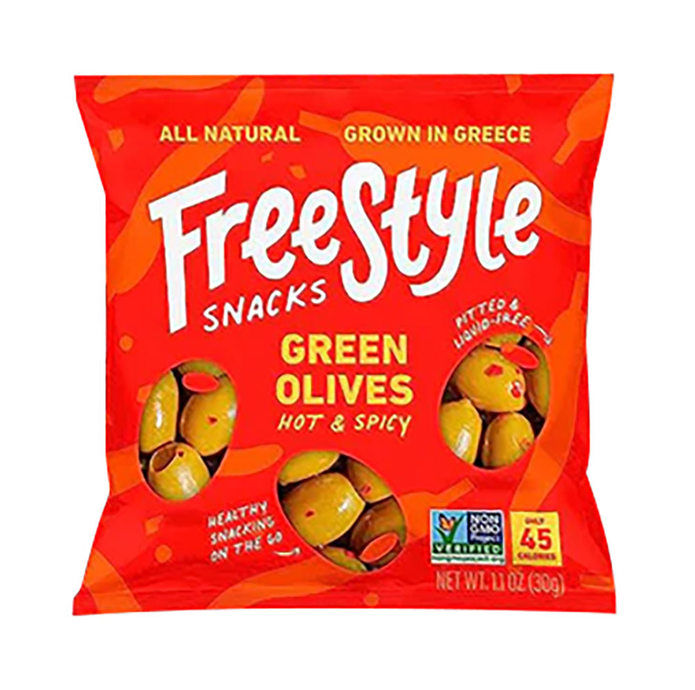 Wholesale Freestyle Snacks Hot & Spicy Green Olive 1.1 Oz Bag-120ct Case Bulk