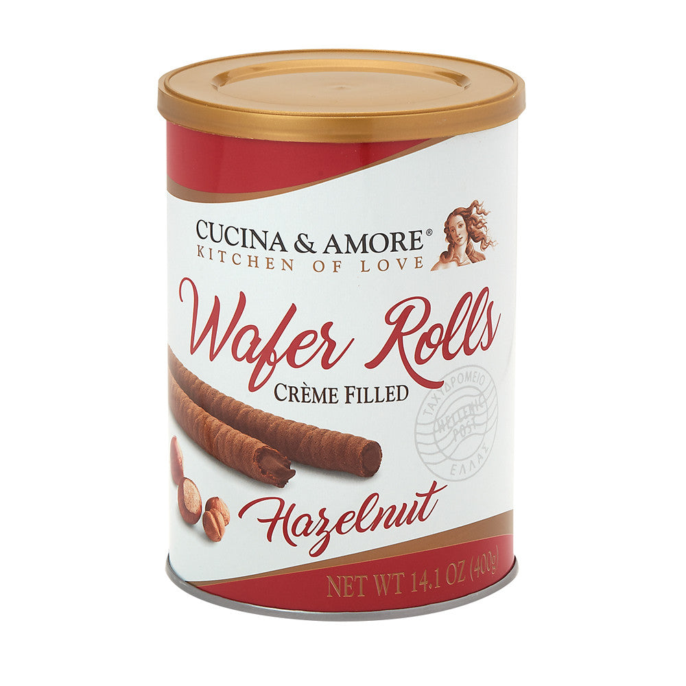 Wholesale Cucina & Amore Hazelnut Rolled Wafers 14.1 Oz Canister- Bulk