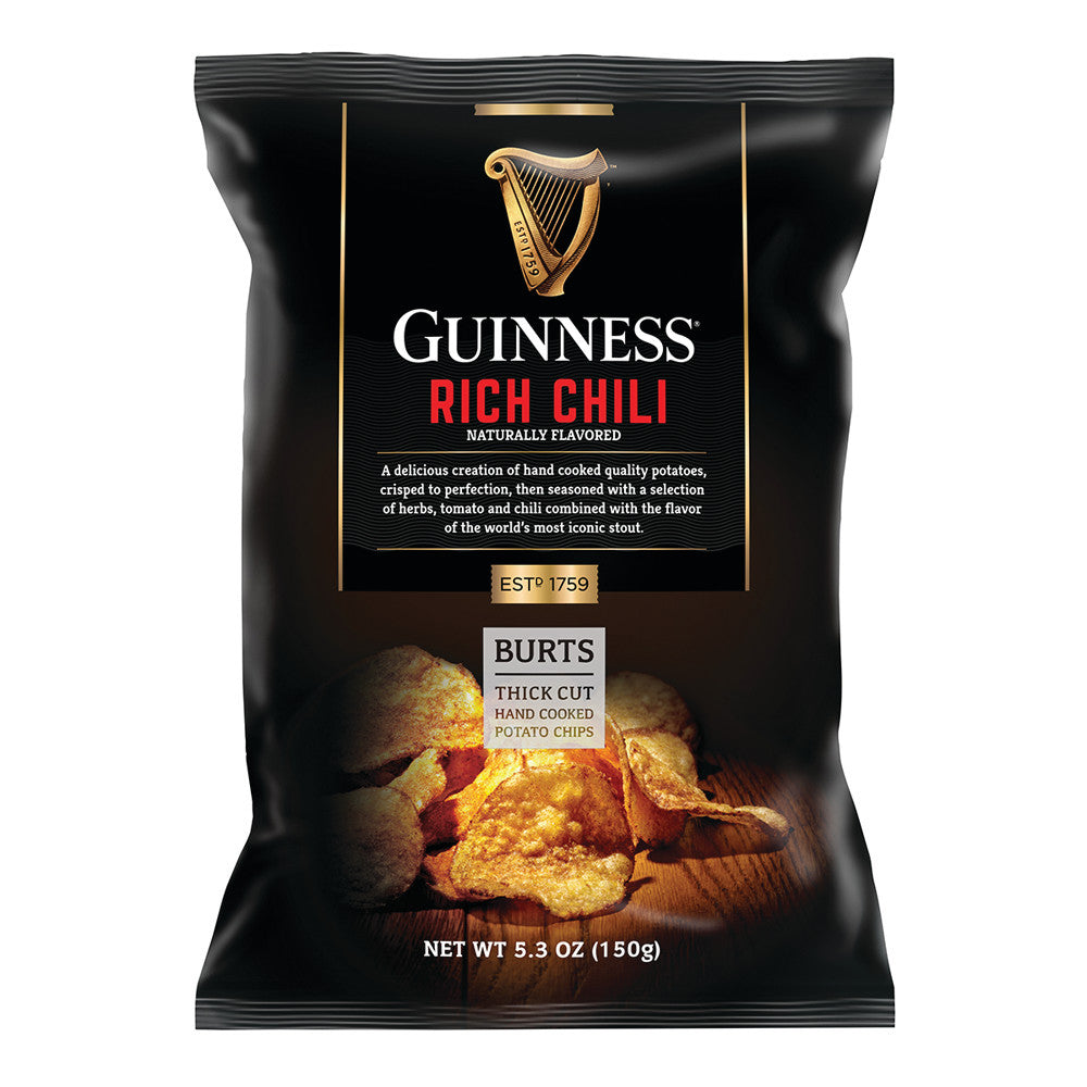 Wholesale Burts Guinness Rich Chili Potato Chips 5.3 Oz Bag-10ct Case Bulk