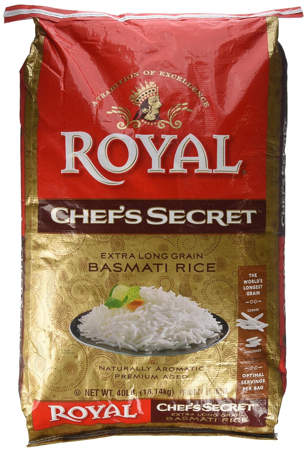 Wholesale Royal Chef Secret Extra Long Basmati Rice 40lb-1 Ct Case Bulk