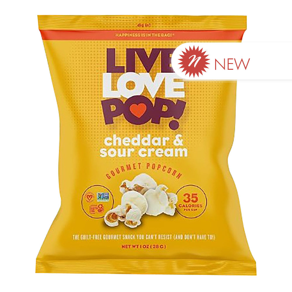 Wholesale Live Love Pop! Cheddar & Sour Cream Gourmet Popcorn 1 Oz Bags-24ct Case Bulk