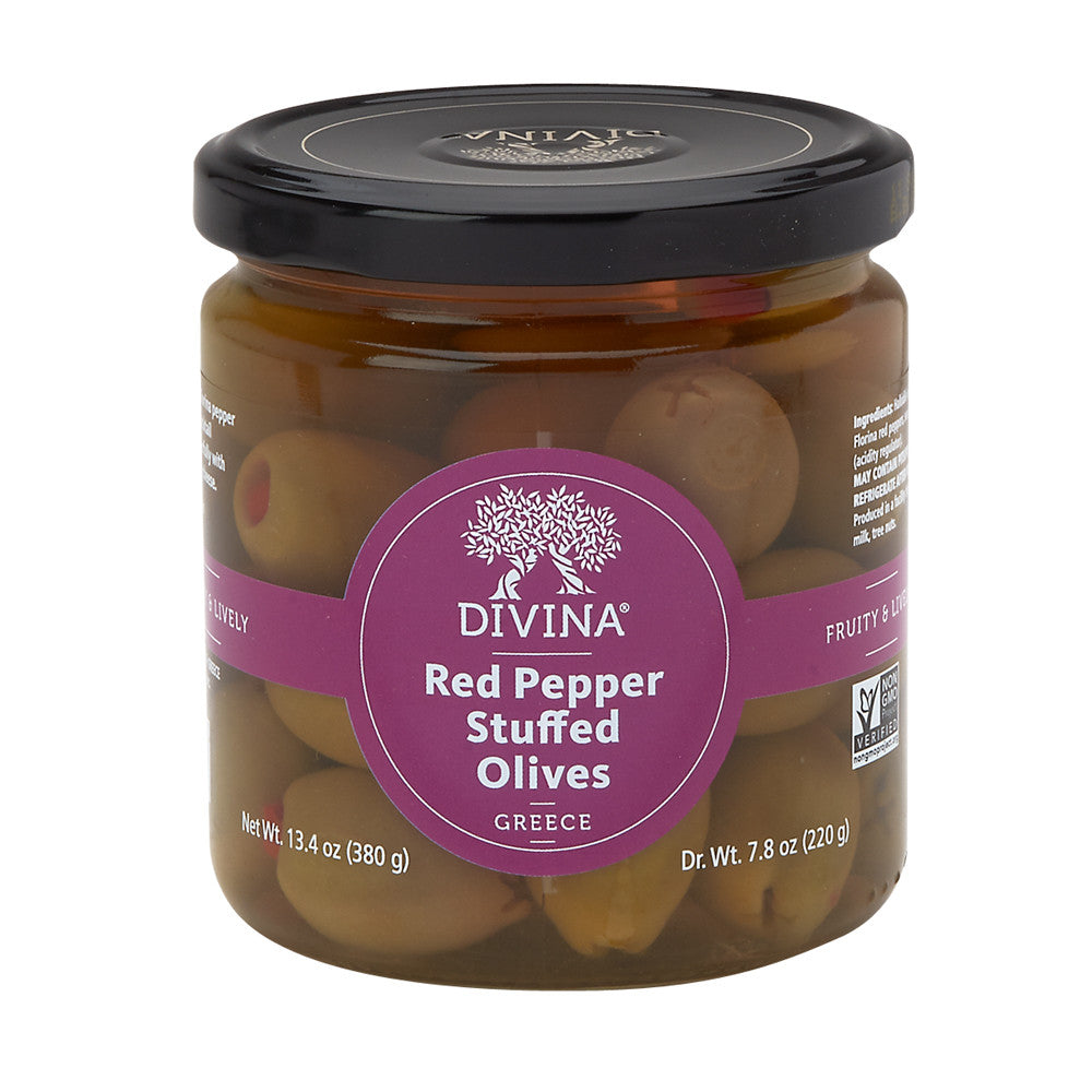 Divina Stuffed Olives With Red Pepper 7.8 Oz Jar