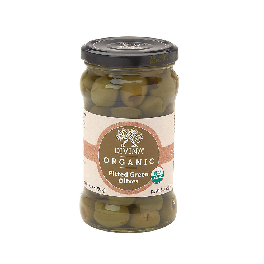 Divina Organic Pitted Green Olives 5.3 Oz Jar