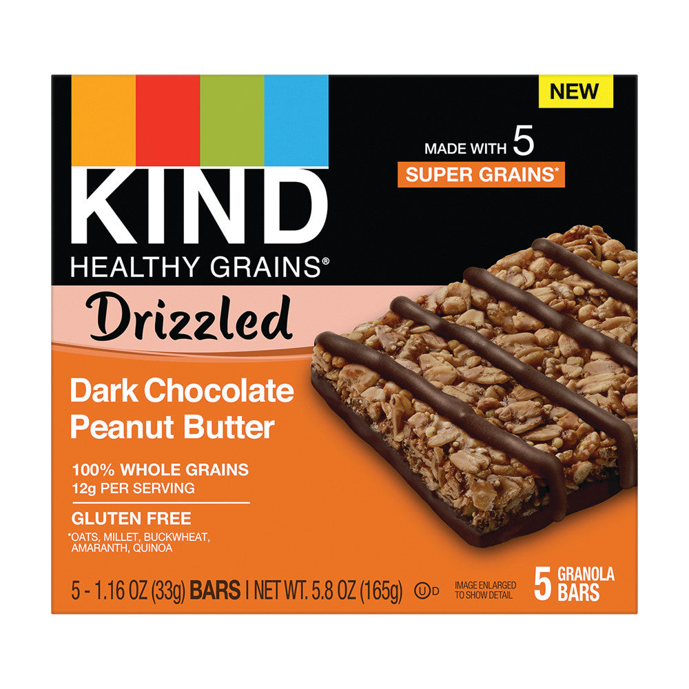 Wholesale Kind Healthy Grains Drizzled Dark Chocolate Peanut Butter 5.8 Oz Box-8ct Case Bulk