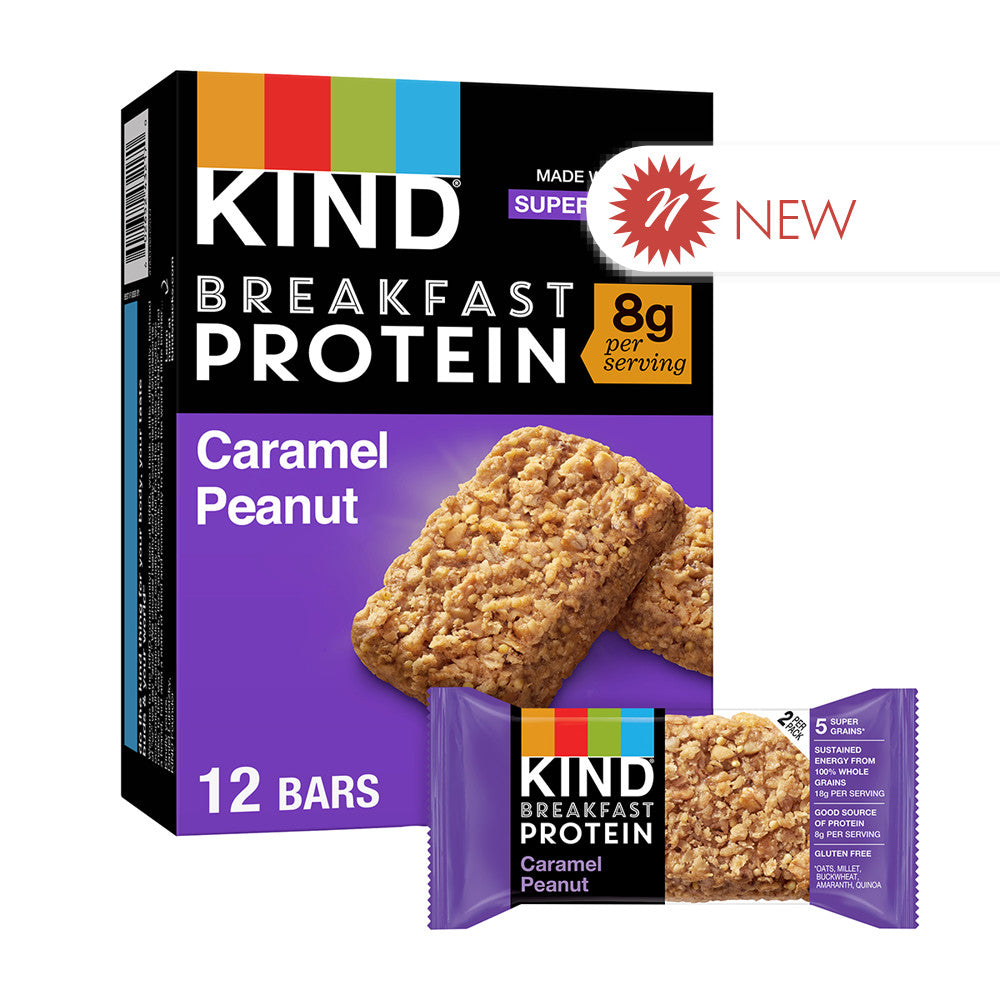 Wholesale Kind Breakfast Protein Bar Caramel Peanut Pack 5 10.58 Oz Box- Bulk