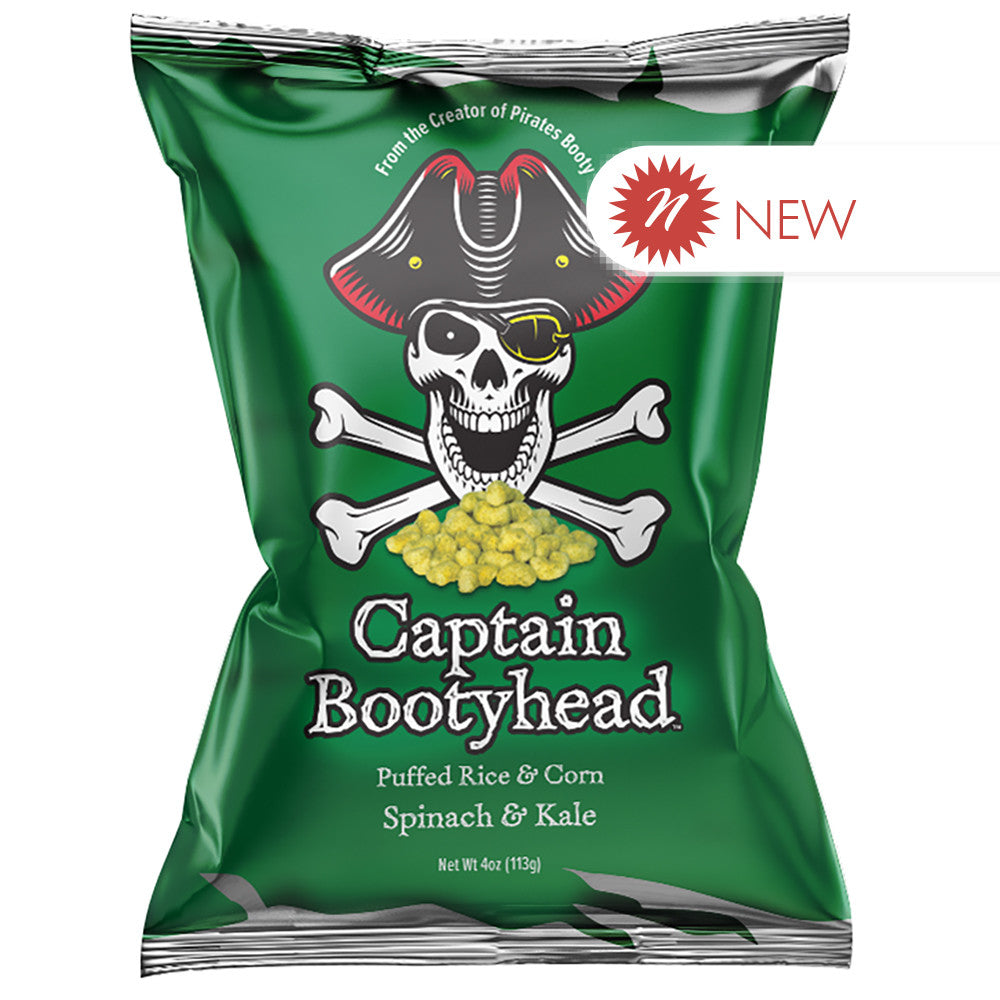 Wholesale Captain Bootyhead Spinach & Kale Puffed Rice & Corn 4 Oz Bag- Bulk