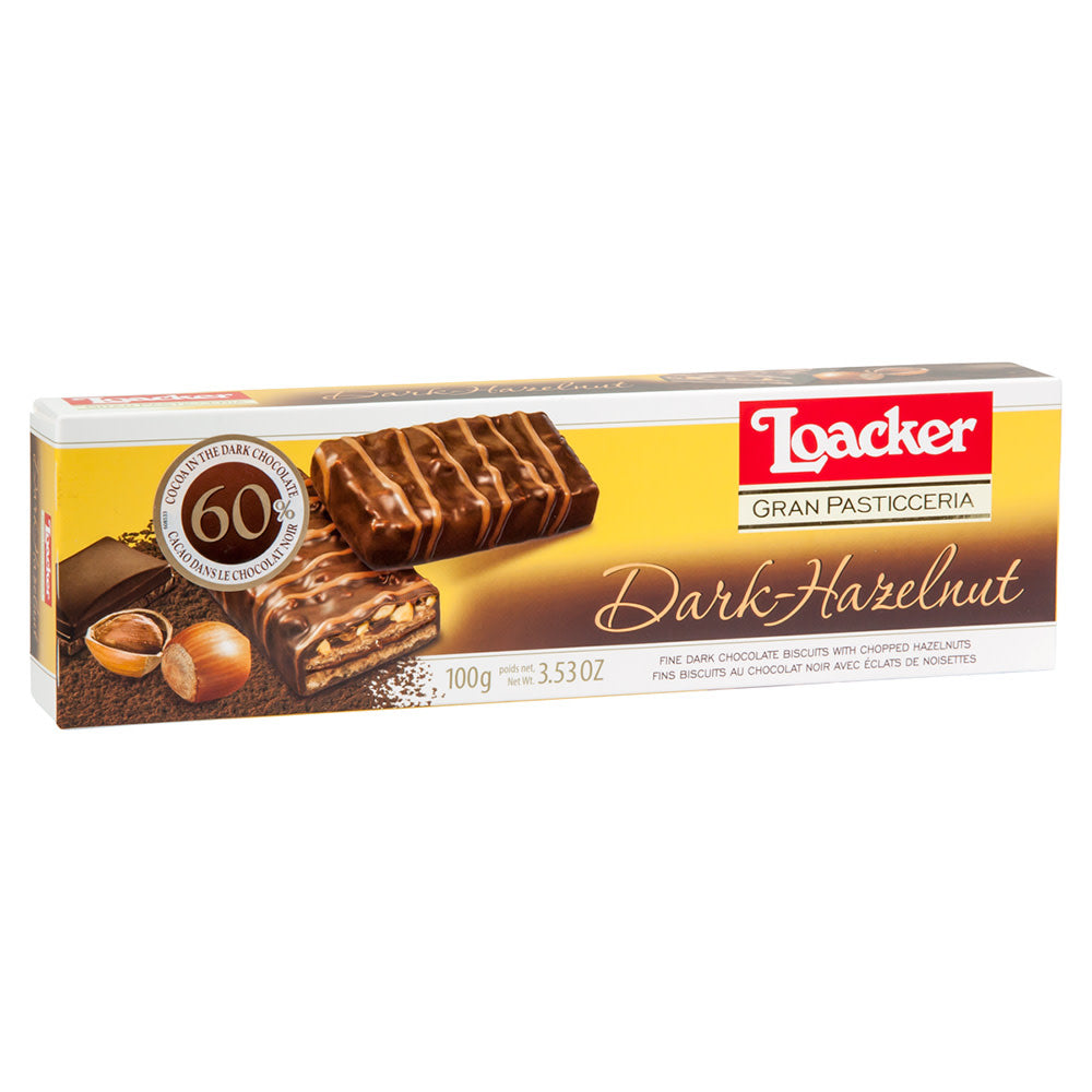 Wholesale Loacker Gran Pasticceria Dark Hazelnut Biscuits 3.53 Oz Box-12ct Case Bulk