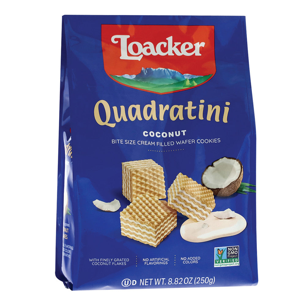 Wholesale Loacker Quadratini Coconut 8.82 Oz Bag-6ct Case Bulk