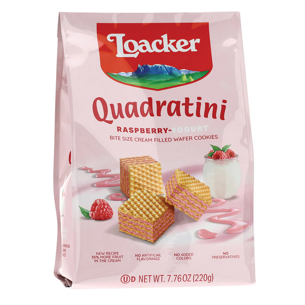 Wholesale Loacker Quadratini Raspberry Yogurt 7.76 Oz Bag- Bulk