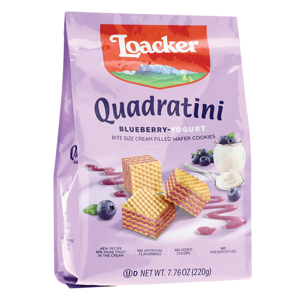 Wholesale Loacker Quadratini Blueberry Yogurt 7.76 Oz Bag-6ct Case Bulk