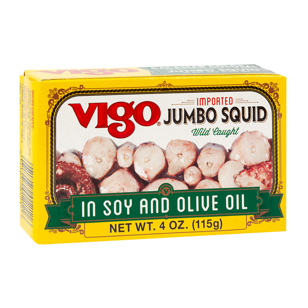 Wholesale Vigo Jumbo Squid In Soy And Olve Oil 4 Oz Tin-10ct Case Bulk