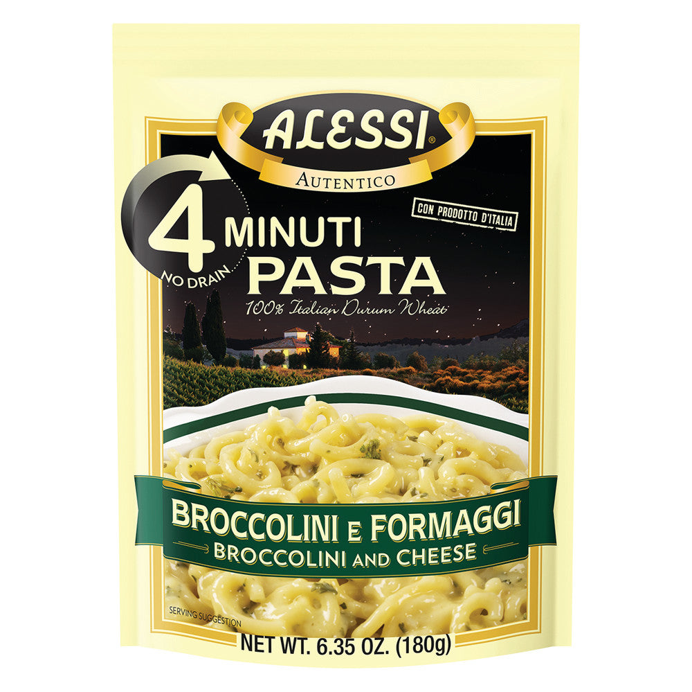 Wholesale Alessi Broccolini & Cheese 4 Minute Pasta 6.35 Oz Pouch-6ct Case Bulk