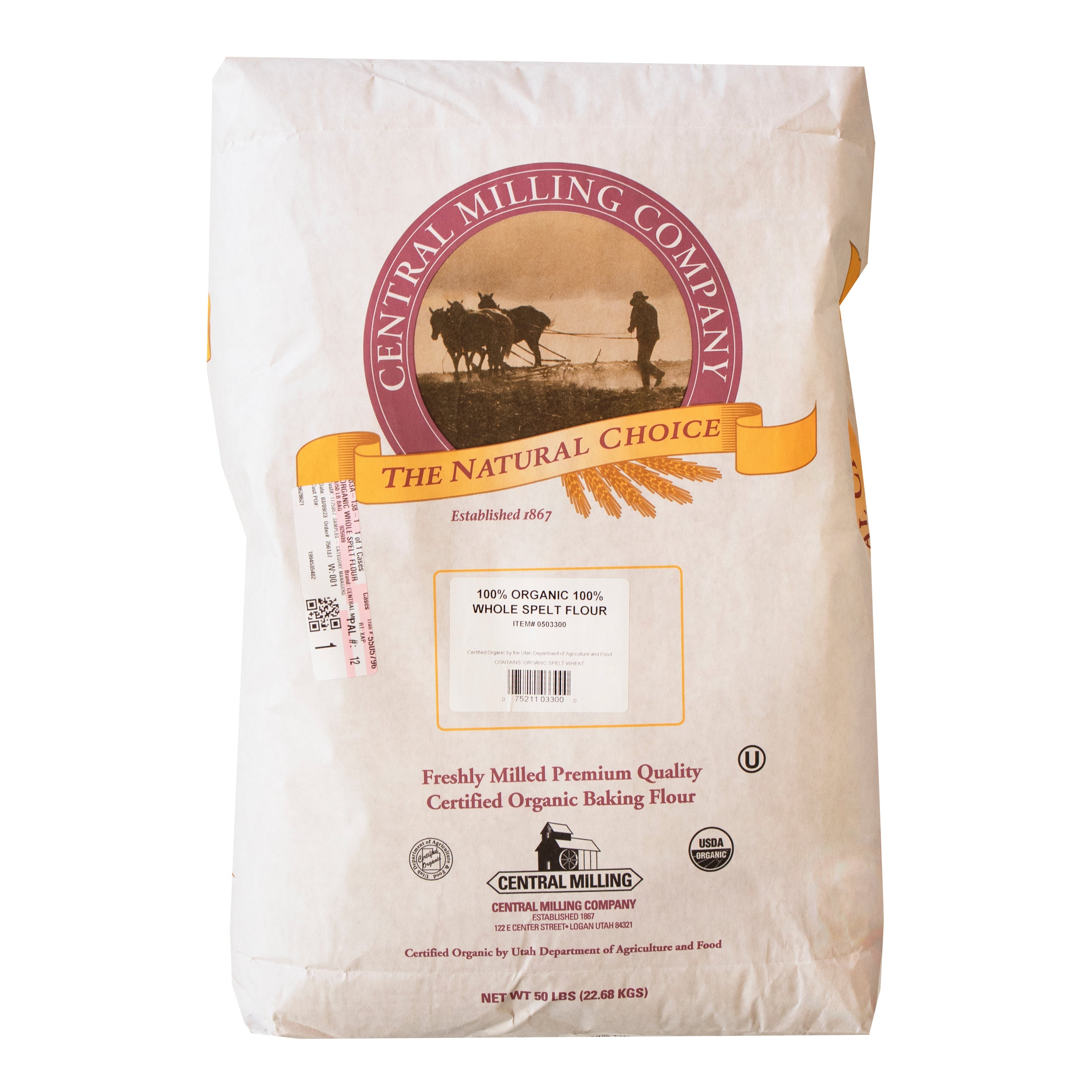 Central Milling Organic Whole Spelt Flour 50lb
