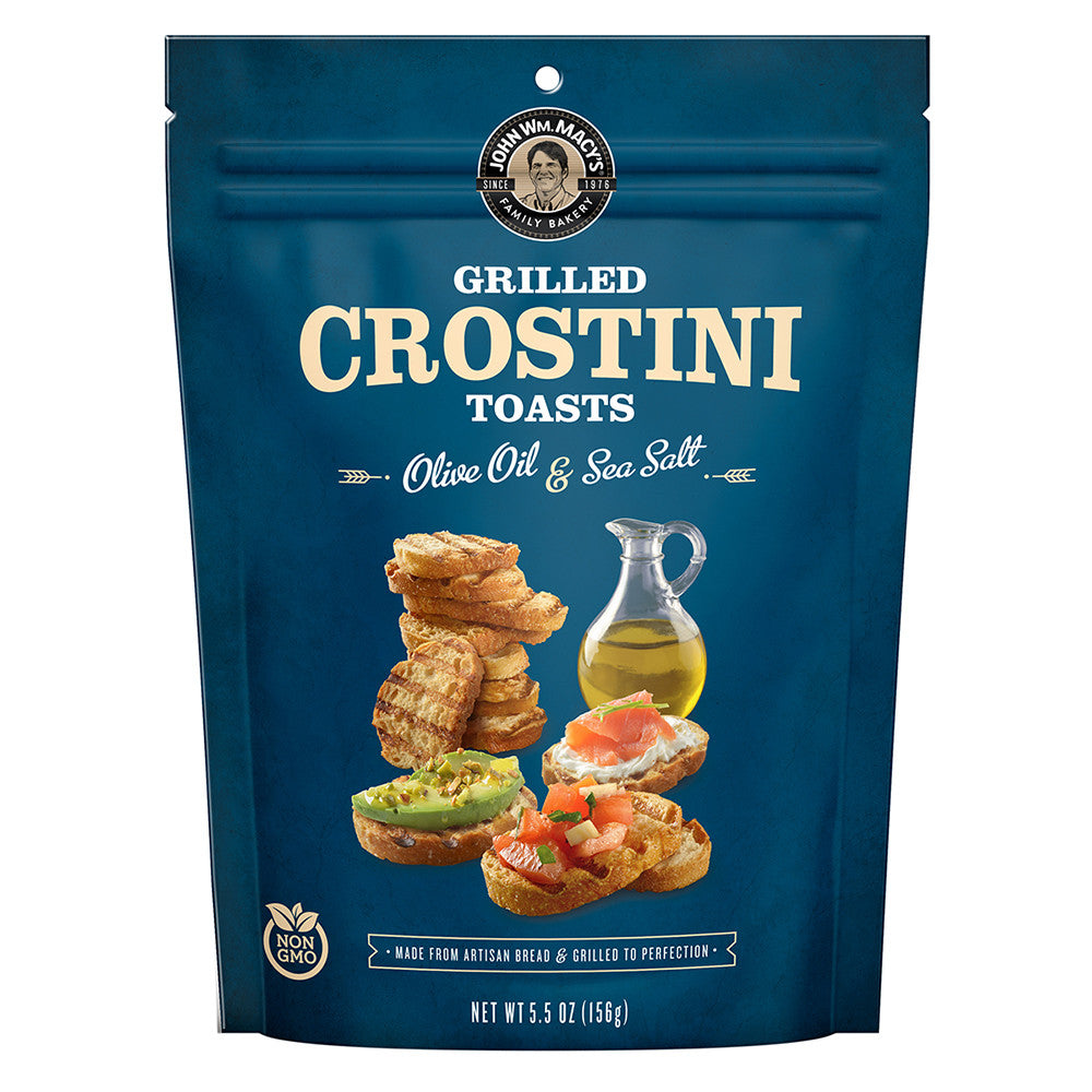 Wholesale John Wm. Macy'S Grilled Crostini Toasts Olive Oil & Sea Salt 5.5 Oz Pouch-9ct Case Bulk