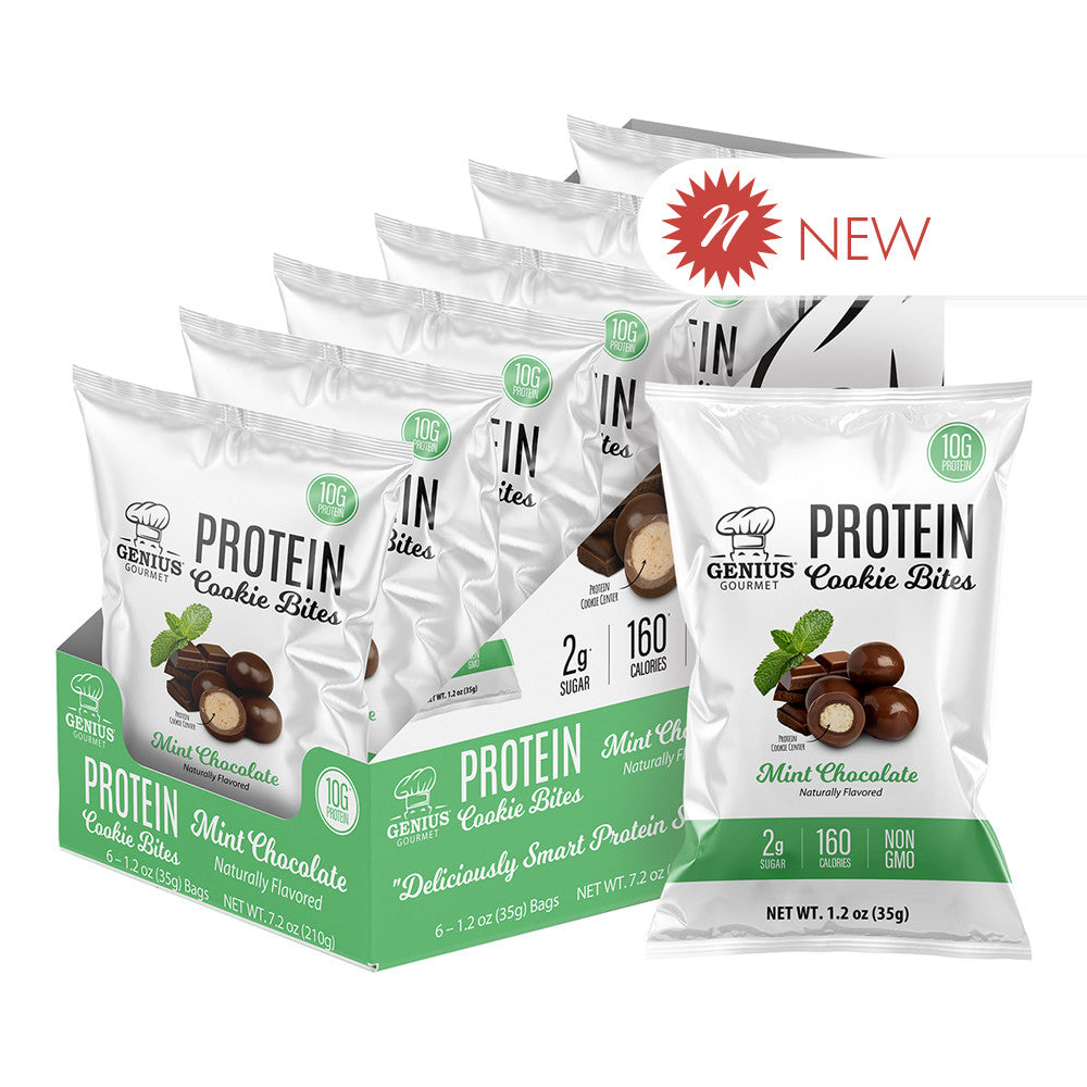 Wholesale Genius Gourmet Mint Chocolate Protein Cookie Bites 1.2 Oz Bag- Bulk
