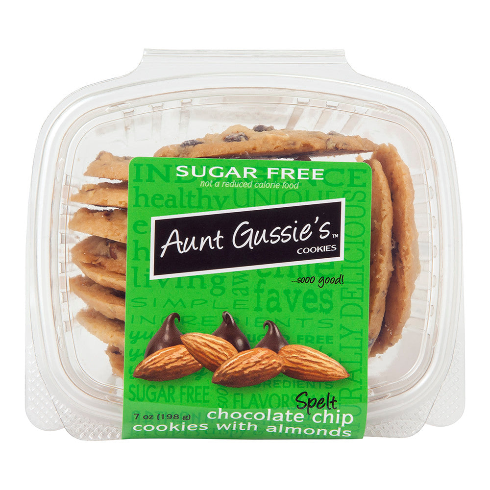 Wholesale Aunt Gussie'S Sugar Free Spelt Chocolate Chip Cookies With Almonds 7 Oz Tub-8ct Case Bulk