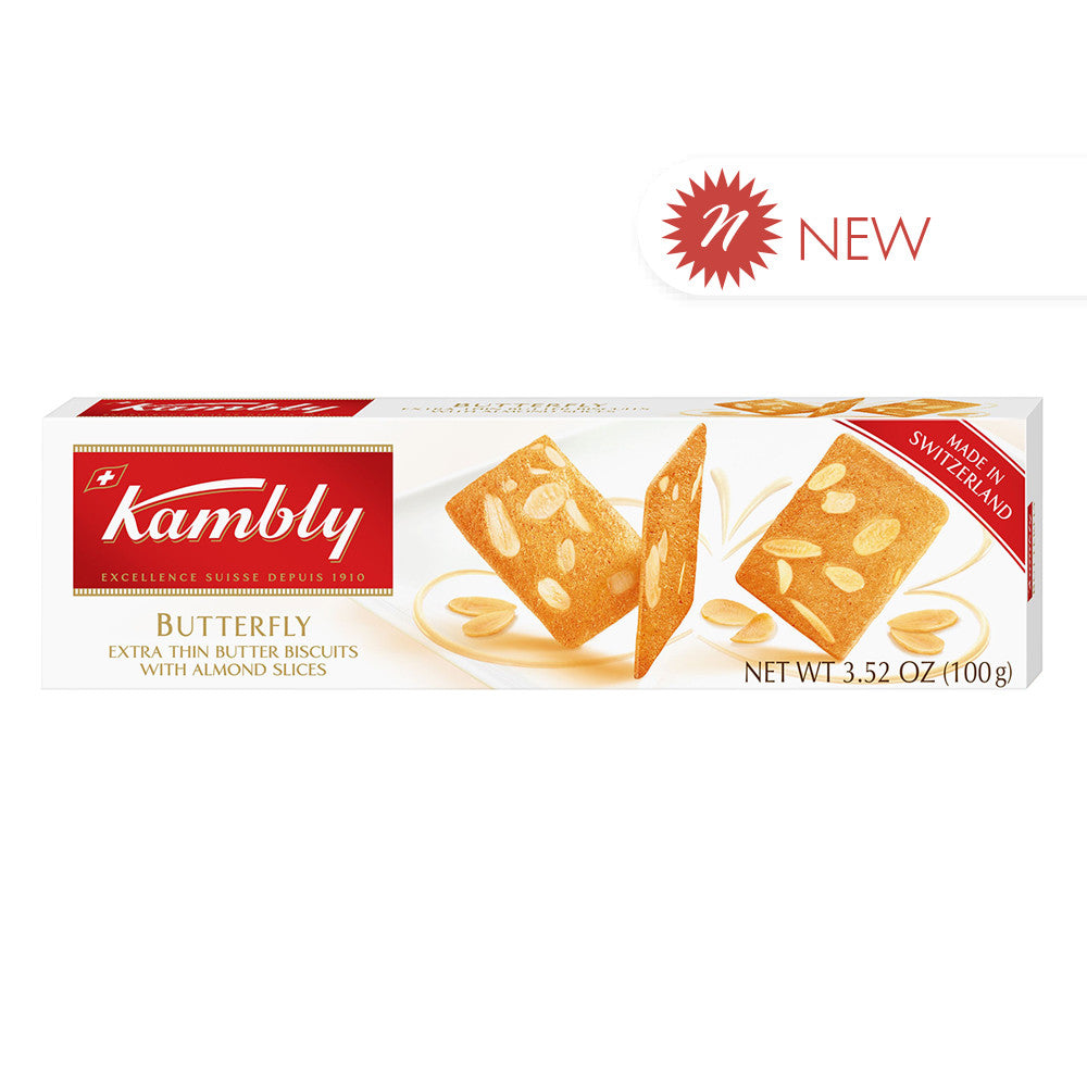 Wholesale Kambly Swiss Original Butterfly Biscuits Extra Thin With Almond Slices 3.5 Oz Box-12ct Case Bulk