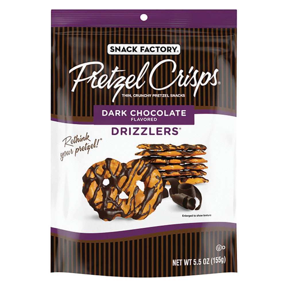 Wholesale Pretzel Crisps Dark Chocolate Drizzlers 5.5 Oz Pouch- Bulk