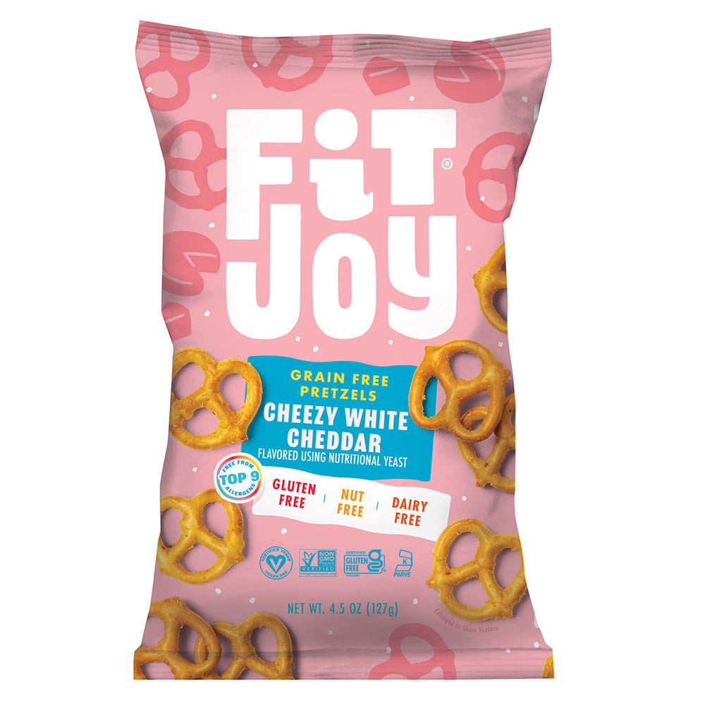 Wholesale Fitjoy Grain Free Cheezy White Cheddar Pretzel Twists 4.5 Oz Bag-12ct Case Bulk