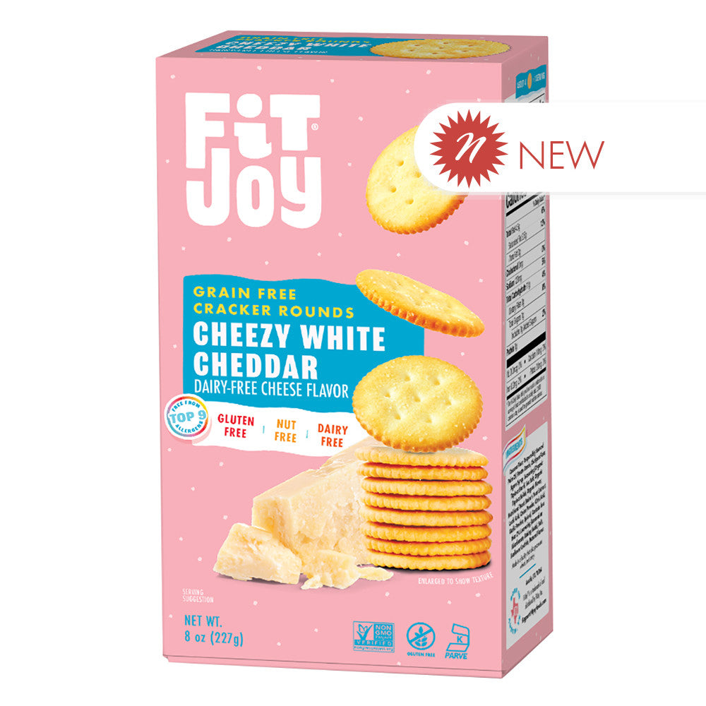 Wholesale Fitjoy Grain Free Cheezy White Cheddar Cracker Rounds 8 Oz Box-8ct Case Bulk