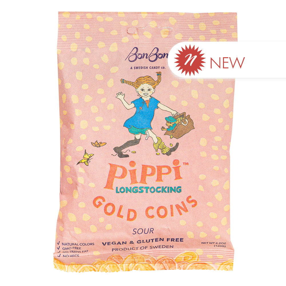 Wholesale Bonbon Pippi Longstocking Sour Gold Coins 4.2 Oz Peg Bag- Bulk