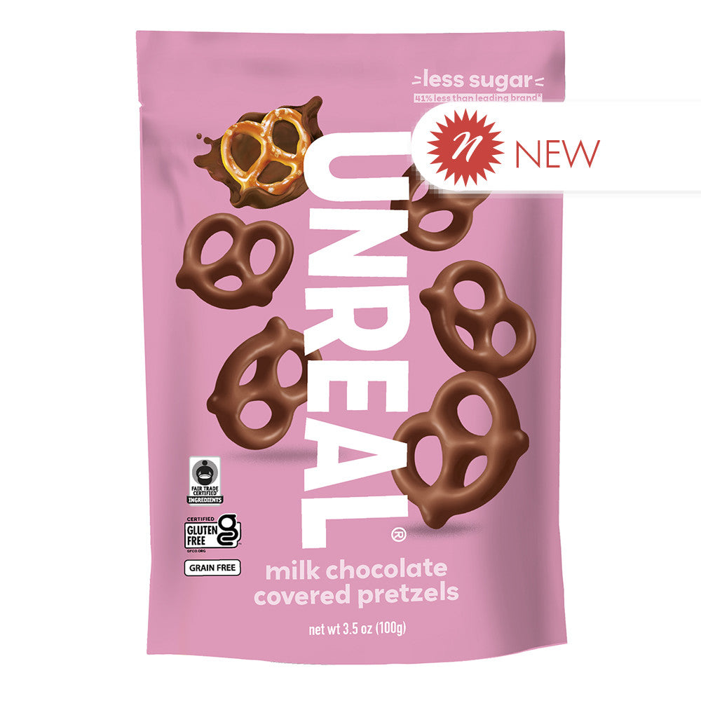 Wholesale Unreal Milk Chocolate Covered Grain-Free Pretzels 3.5 Oz Pouch- Bulk