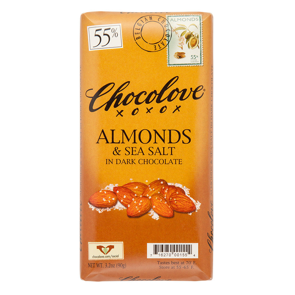 Chocolove Almonds & Sea Salt In Dark Chocolate 3.2 Oz Bar