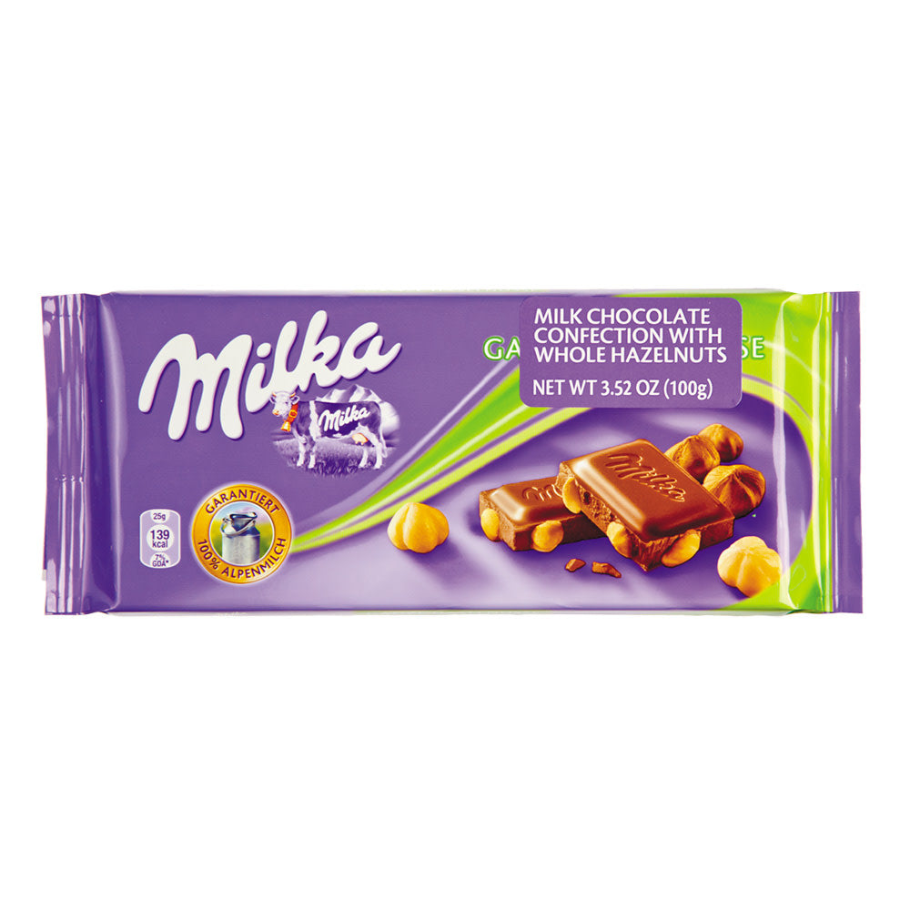 Wholesale Milka Milk Chocolate With Whole Hazelnuts 3.5 Oz Bar-17ct Case Bulk