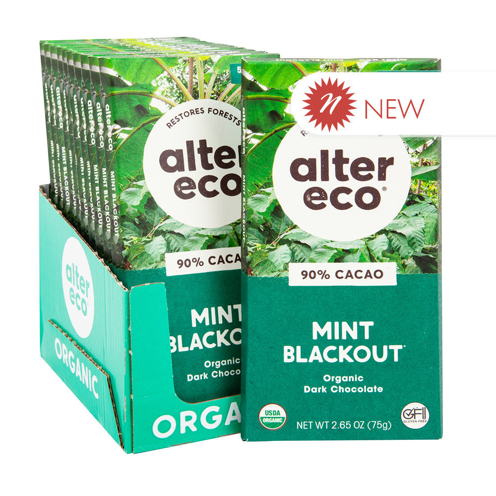 Wholesale Alter Eco Mint Blackout 90% Chocolate Bar 2.82 Oz- Bulk