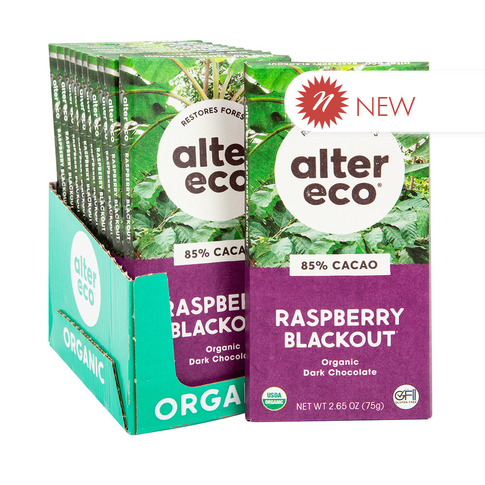 Wholesale Alter Eco Raspberry Blackout 85% Chocolate Bar 2.82 Oz- Bulk